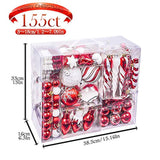 Teresa's Collections 155ct Traditional Shatterproof Christmas Ball Ornaments Decoration Red White,1.2Inch-7.09Inch,Themed Tree Skirt(Not Included)