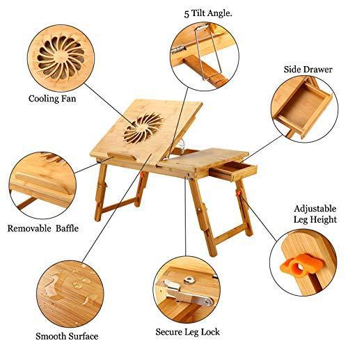 Laptop Desk Nnewvante Adjustable Laptop Desk Table Bamboo Foldable Breakfast Serving Bed Tray w' Drawer by NNEWVANTE