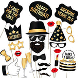 Happy Birthday Props DIY Kit for Black and Gold Birthday Party Photo Booth Props Stand – Suitable for Him Her Birthday Celebration Photo Booth 34 Count
