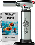 BEST CULINARY TORCH - Chef Torch for Cooking Crème Brulee - Aluminum Hand Butane Kitchen Torch - Blow Torch with Adjustable Flame - Cooking Torch - Perfect for Baking, BBQs, Crafts + Recipe eBook