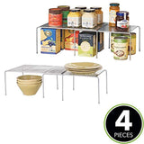 mDesign Adjustable Metal Kitchen Cabinet, Pantry, Countertop Organizer Storage Shelves: Expandable - 4 Piece Set - Durable Steel, Non-Skid Feet - Silver