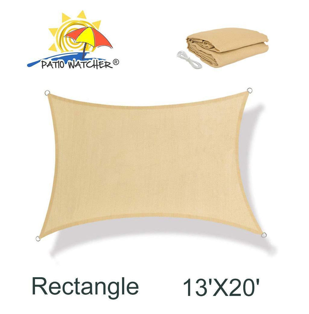 PATIO WATCHER 13' x 20' Rectangle Sun Sail Shade UV Block Shade Sail Perfect for Outdoor Patio Garden Sand