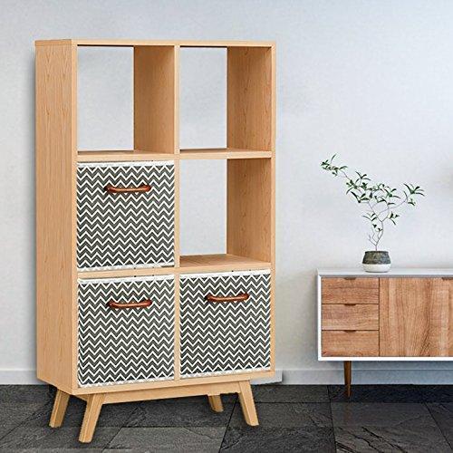 MaidMAX Cloth Storage Bins Cubes Baskets Containers with Wooden Handle for Home Closet Bedroom Drawers Organizers, Foldable, Gray Chevron, Set of 6