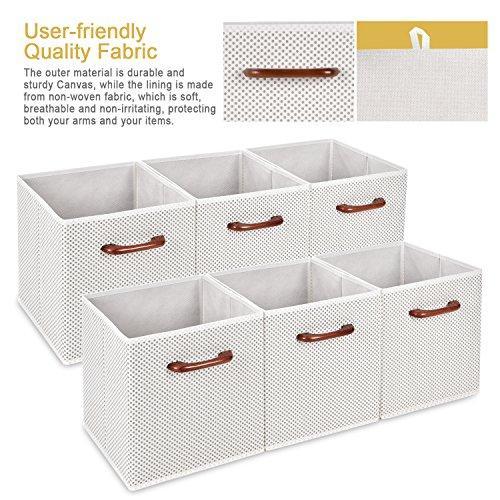 MaidMAX Foldable Storage Cubes, Set of 6 Decorative Fabric Storage Bins Containers Organizers Drawers with Wood Handles for Shelves Clothes Closet Kids Bedroom, Gray Polka Dot