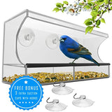 BEST WINDOW BIRD FEEDER with Strong Suction Cups & Seed Tray, Outdoor Birdfeeders for Wild Birds, Finch, Cardinal, Bluebird, Large Outside Hanging Birdhouse Kits, Drain Holes + 3 Extra Suction Cups