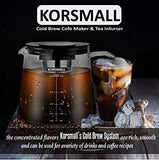 KORSMALL Cold Brew Maker and Tea Infuser, 1.5L/50oz Premium Glass Pitcher with Lid Removable and Reusable Filter Perfect for Hot or Iced Coffee, 1.5L / 50oz, black clear