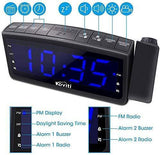 Projection Alarm Clock Radio - Koviti FM Radio Alarm Clock with Dimmer, Ultra Clear LED Digital Alarm Clock to Ceiling Wall, Dual Alarm Snooze Sleep Timer for Heavy Sleepers