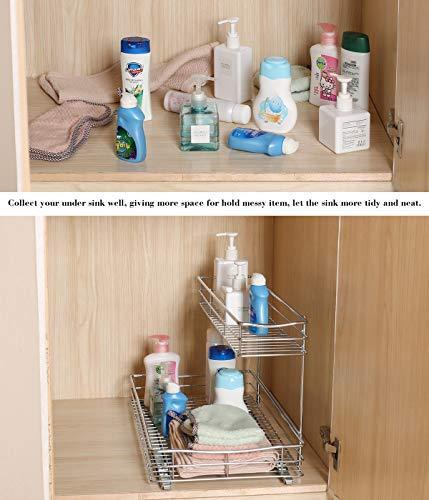 TQVAI Pull Out Under Sink Cabinet Organizer 2 Tier Slide Wire Shelf Basket - 11.49W x 17.08D x 11.85H - Request at Least 12 inch Cabinet Opening