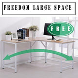 TOPSKY L-Shaped Desk Corner Computer Desk 55" x 55" with 24" Deep Workstation Bevel Edge Design (Oak Brown+ Black Leg)