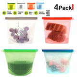 Silicone Food Bag, Reusable Airtight Seal Food Storage Container Reusale Freezer Leak-Proof Cooking Ziploc Bag Versatile Kitchen Utensil Set Of 4 Pcs for Freeze, Steam, Heat, Microwave