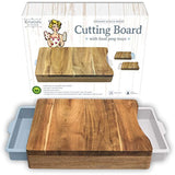 Cutting Board with Trays - Organic Acacia Wood Butcher Block with Containers White Pale Blue