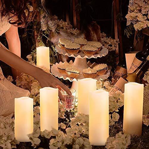 Homemory Flameless Battery Operated Candles Set of 6(D2.2"x H 5" 6" 7" 8"), Ivory Real Wax Pillar LED Candles with Remote Timer, Amber Yellow Flickering Flameless Candles for Home Decoration