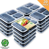 Enther 20 Pack 3 Compartment Meal Prep Containers with Lids,Food Storage Bento, BPA Free,Reusable Lunch Box,Microwave/Dishwasher/Freezer Safe,Portion Control,New Version,36oz