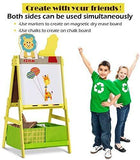 Evergreen Art Supply Kids Art Easel, 3 in 1 Double Durable Sided Art Easel with Chalk Board & Paper Roll, Two Storey Storage Space with Two Storage Bins