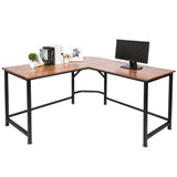 TOPSKY L-Shaped Desk Corner Computer Desk 55" x 55" with 24" Deep Workstation Bevel Edge Design (Oak Brown+ Black Leg)
