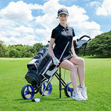 Tangkula Golf PushCart Swivel Foldable 3 Wheel Push Pull Cart Golf Trolley with Seat Scoreboard Bag Golf Push Cart