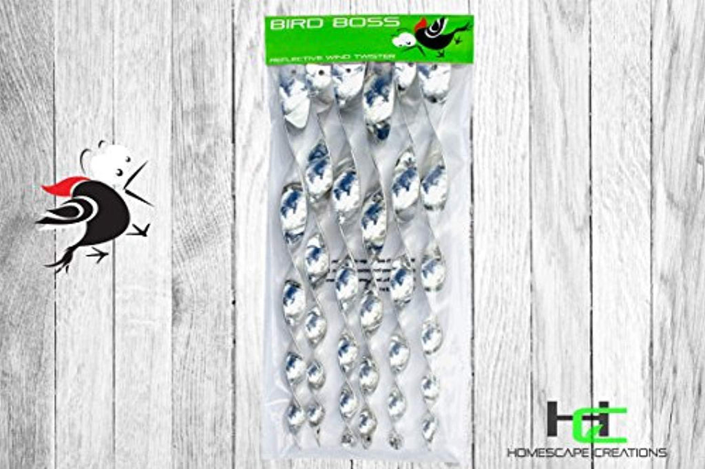HOMESCAPE CREATIONS Bird Repellent Reflective Scare Rods - Ornamental Spiral Deterrent Control Device with 6 Bonus Hanging Hooks - (15 inch) (6 Pack)