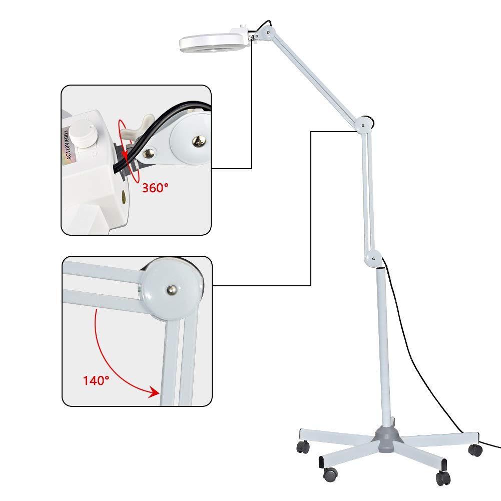 Opard Magnifying Lamp LED Floor Lamp with Magnifying Glass Light Clamp Stand Adjustable Arm for Reading, Close Work, Dental, Beauty