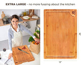 EXTRA LARGE Organic Bamboo Cutting Board with Juice Groove - Best Kitchen Chopping Board for Meat (Butcher Block) Cheese and Vegetables | Anti Microbial Heavy Duty Serving Tray w/Handles - 18 x 12