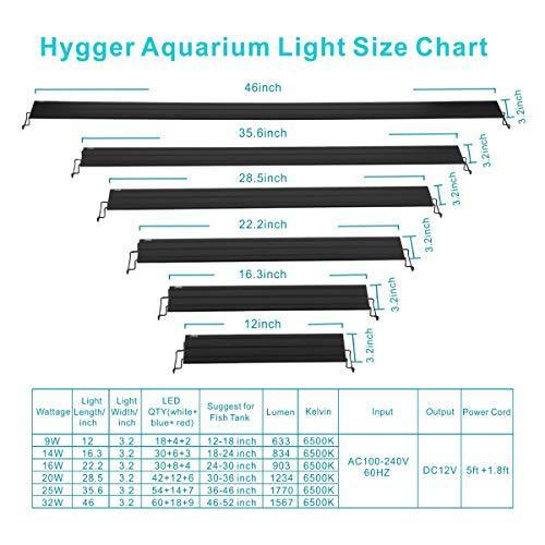 Hygger Full Spectrum Aquarium Light with Aluminum Alloy Shell Extendable Brackets, White Blue Red LEDs, External Controller, for Freshwater Fish Tank