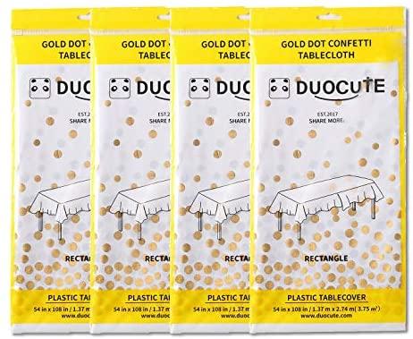 Duocute Black Disposable Party Tablecloth for Rectangle Table, Gold Stamping Dot Confetti Rectangular Plastic Table Cover, for Graduation, Birthday and Cocktail Party, 54" x 108", Pack of 4