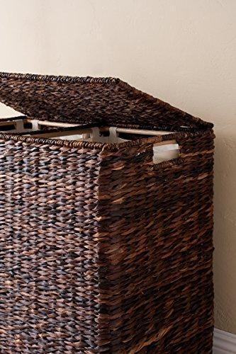 BirdRock Home Oversized Divided Hamper with Liners (Espresso) | Made of Natural Woven Abaca Fiber | Organize Laundry | Cut-Out Handles for Easy Transport | Includes 2 Machine Washable Canvas Liners