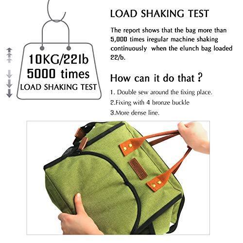 Lunch Bag, KOMUEE Insulated Lunch Box Wide-Open Lunch Tote Bag Large Drinks Holder Durable Nylon Thermal Snacks Organizer for Women Men Adults College Work Picnic Hiking Beach Fishing (green)