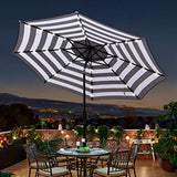 Blissun 9 ft Solar Umbrella 32 LED Lighted Patio Umbrella Table Market Umbrella with Tilt and Crank Outdoor Umbrella for Garden, Deck, Backyard, Pool and Beach (Black and White)
