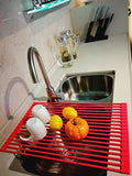Leasen Over Sink Silicone Roll-up Dish Drying Rack Dish Drainer Tray(Square rob)(4 Color) (Red)