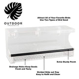 Outdoor Prospects Window Bird Feeder - Extra Strong Suction Cups - Free Bonus Set Included - Easy to Clean Sliding Seed Tray - Sturdy Perch - Modern Outdoor All Weather Design for Wild Birds