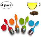 Ilyever Tea Infuser-Set of 4 Silicone Handle Stainless Steel Strainer Drip Tray Included - Loose Tea Steeper - Best for Loose Leaf or Herbal Tea