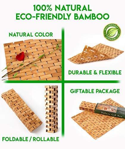 Office Marshal Natural Bamboo Wood Bath Mat: Wooden Door Mat/Kitchen Floor Rug - Bathroom Shower and Tub Mats