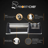 PriorityChef Knife Sharpener for Straight and Serrated Knives, 2-Stage Diamond Coated Wheel System, Sharpens Dull Knives Quickly, Safe and Easy to Use