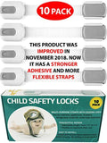 Child Safety Locks -VALUE PACK (10 Straps)- No Tools or Drilling -Adjustable Size/Flexible -Adhesive Furniture Latches For Baby Proofing Cabinets, Drawers, Appliances, Toilet Seat, Fridge, Oven & More