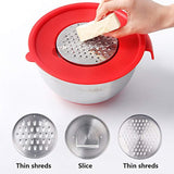 SveBake Mixing Bowls - Stainless Steel Mixing Bowl Set with Handles, Pour Spouts, Non-Slip Base and Graters, Set of 3, Red