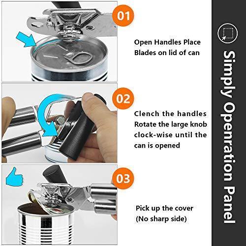 Wumal Can Opener Manual - Heavy Duty Stainless Steel Tin Can Opener, Food-Safe & BPA Free, Built-in Bottle Opener with Easy Turn Big Knob, Ergonomic Anti-Slip Handle