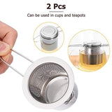 Homemaxs Tea Infuser 304 Stainless Steel Including 2 Mesh Tea Strainer & 1 Scoop with Double Folding Handles for Hanging on Teapots, Mugs, Cups