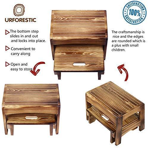 URFORESTIC Handcrafted 100% Solid Wood Bed Step Stool-Foot Stool Kitchen Stools Bed Steps Small Step Ladder Bathroom Stools (Burned)