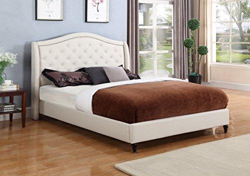 Home Life Cloth Light Beige Cream Linen Curved Hand Diamond Tufted and Nailed Headboard 53" Tall Headboard Platform Bed with Slats Queen - Complete Bed 5 Year Warranty Included 013