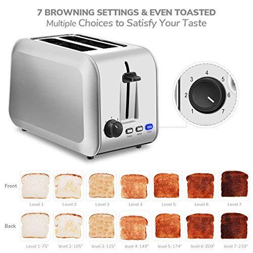 2 Slice Toaster, CUSIBOX Extra Wide Slots Stainless Steel Toaster with 7 Bread Browning Settings, REHEAT/DEFROST/CANCEL Function, 750W