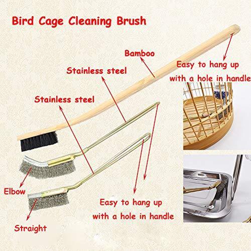 Bonaweite 3 Pack Wooden & Stainless Steel Long Handle Bird Cleaning Brush, Pet Supply Cage Accessory for Parrot Birds