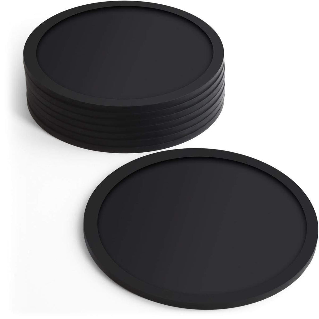iGadgitz Home U6901 - BPA Free Silicone Coasters Non-slip Cup Mats, Pack of 8 - Round Shaped, 16oz Glass Size, Coffee Cups, Tea Cups & Bottles, Hot & Cold Drinks - Parties, Home, office & More - Black