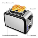 ToBox Slice Toasters with 2 Extra-Wide Slots Warming Rack, Defrost, Reheat and Cancel Buttons - Brushed Stainless Steel, silver