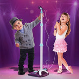 Little Pretender L P Kids Karaoke Machine with 2 Microphones and Adjustable Stand, Music Sing Along with Flashing Stage Lights and Pedals for Fun Musical Effects