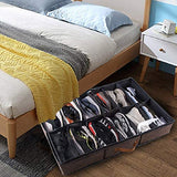 ACMETOP Extra-Large Under Bed Shoe Storage Organizer, Sturdy Built-in Structure & Durable Linen, Underbed Storage Solution Fits Men's Size 13 Sneaker and Women's 6'' High-Heels (Brown)