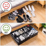 ACMETOP Extra-Large Under Bed Shoe Storage Organizer, Sturdy Built-in Structure & Durable Linen, Underbed Storage Solution Fits Men's Size 13 Sneaker and Women's 6'' High-Heels (Brown)