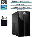 2019 Newest HP Premium Desktop Computer, Intel 4-Core i7-7700T, 2.9GHz, Up to 3.8GHz, 16GB RAM, 1TB HDD, 256GB SSD, DVD Drive, WiFi, Bluetooth, HDMI, VGA, RJ-45, Wind 10 Home w/Hesvap Accessories
