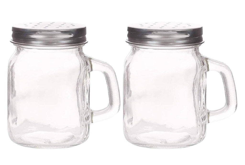 Clear glass Salt and Pepper shaker set | Glass Jar styled salt and pepper shakers with handle