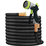 HYRIXDIRECT 50ft Garden Hose Expandable Water Hose Lightweight with Metal 8 Function Spray Nozzle Double Latex Core 3/4" Solid Brass Fittings Extra Strength Fabric Flexible Expanding Backyard Hose