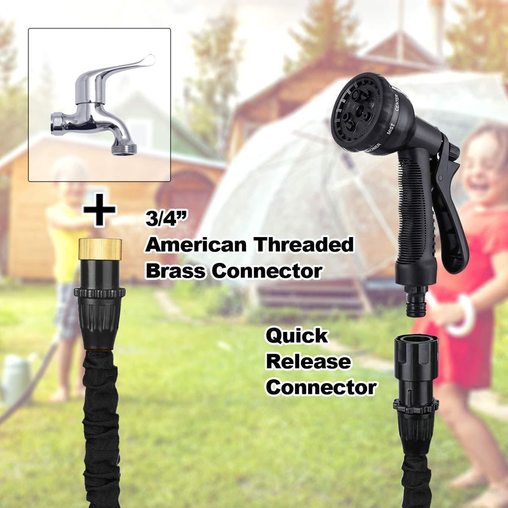 OUTERDO Expandable Garden Hose, 50ft Water Hose with 3/4" American Threaded Solid Brass Fitting 8 Function Spray Nozzle, Lightweight Durable Flexible Water Hose for Watering/Washing Car/Cleaning